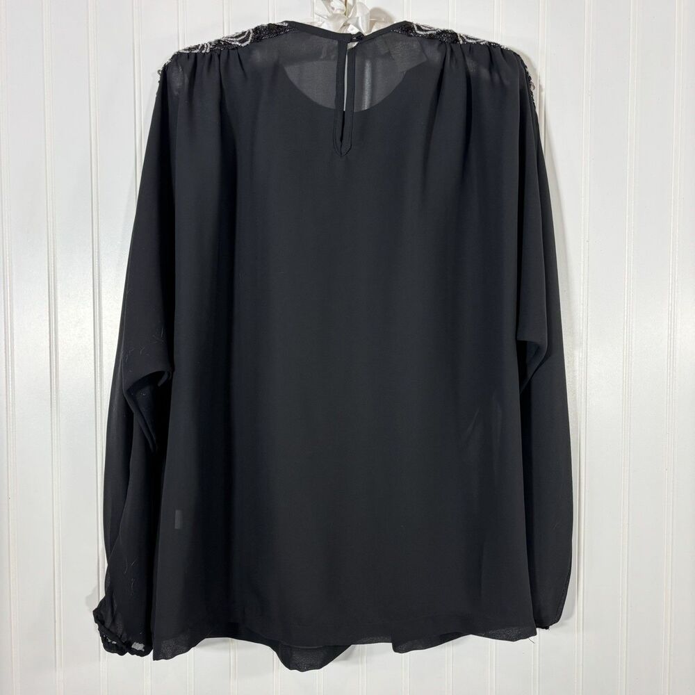 Vtg 80s Blouse Sz 18 Black Sequin Sheer Union Label Flowy Going Out Top Retro - Picture 2 of 11